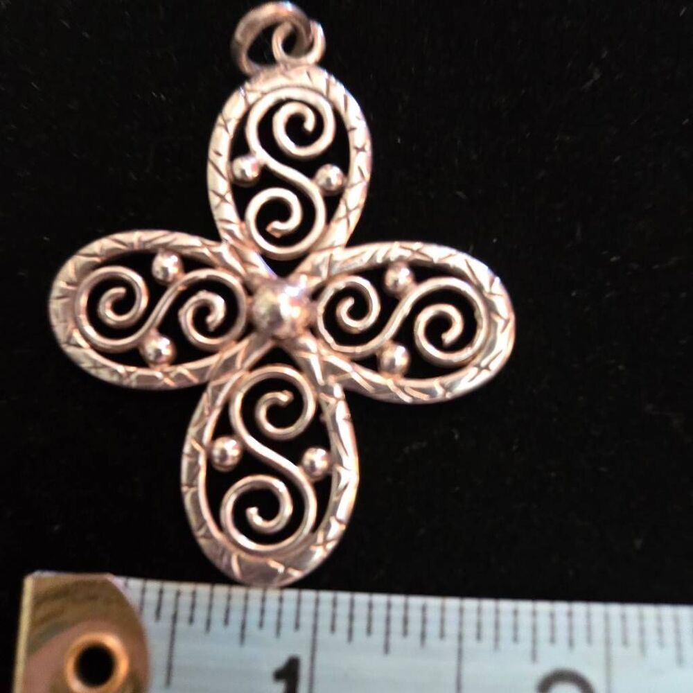 Vintage Sterling Silver 925 Scroll Design Cross Pendant - Picture 5 of 6